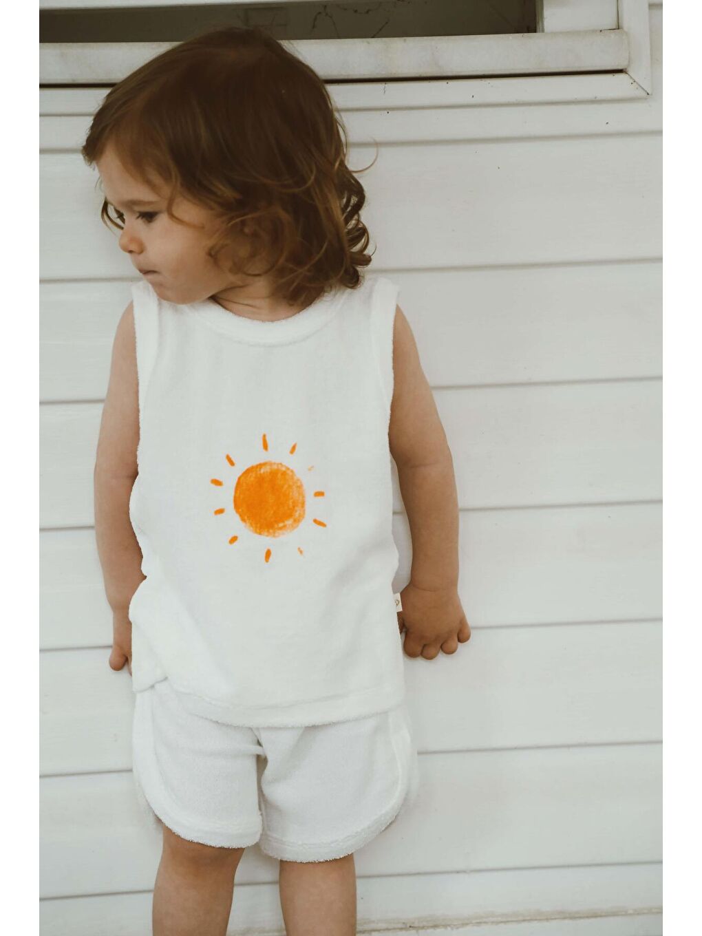 Beyaz Güneş Baskı Havlu Şort Takım-2