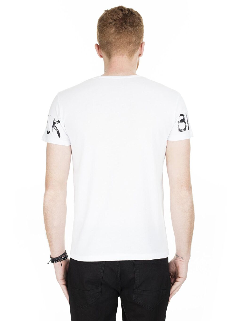 Beyaz Baskılı Bisiklet Yaka Tişört 54139-1