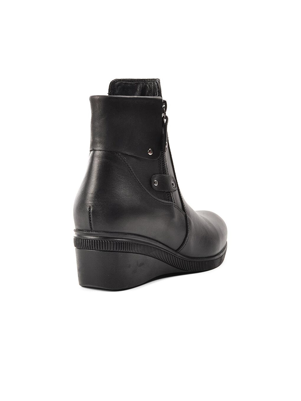 Siyah Hakiki Deri Fermuarlı Kadın Bot 8145-3