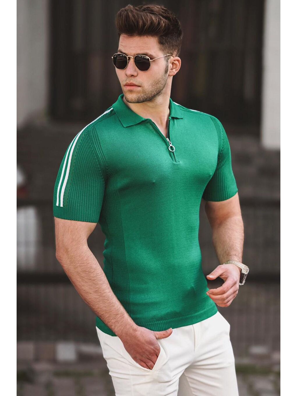 Yeşil Polo Yaka Triko Tişört 5084