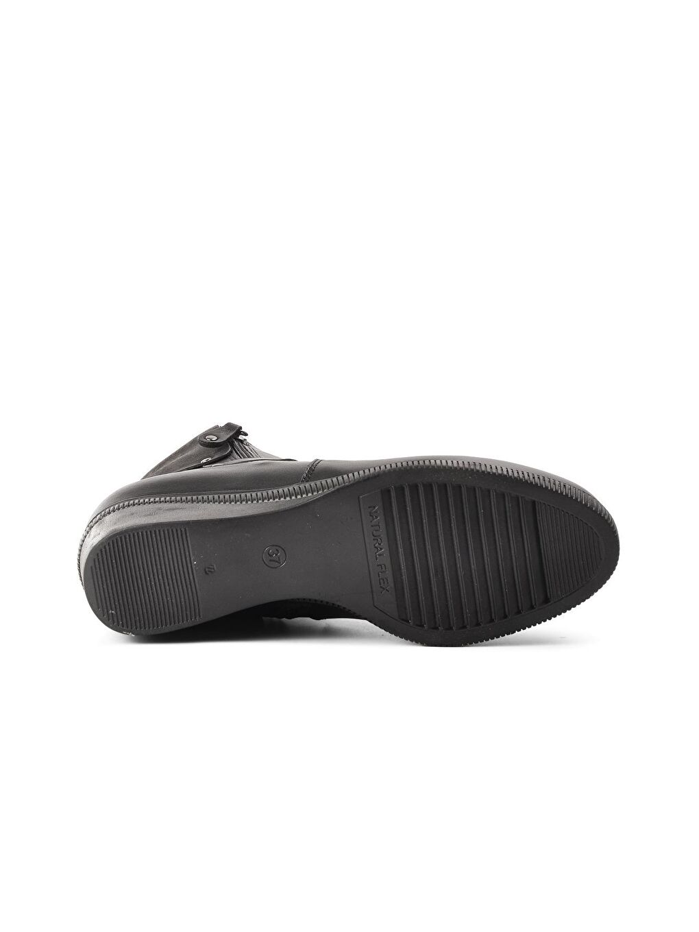 Siyah Hakiki Deri Fermuarlı Kadın Bot 8145-4