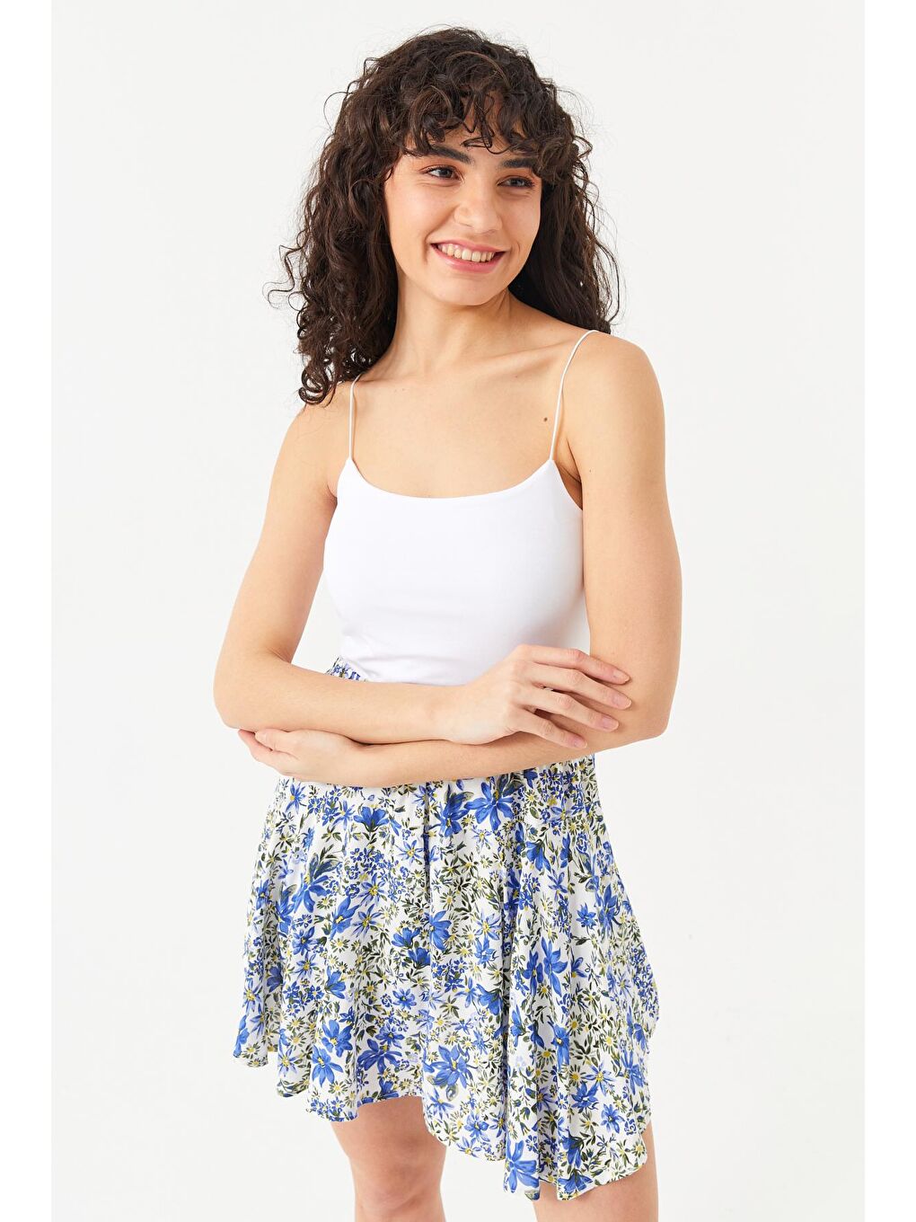 Kadın Beyaz İp Askılı Penye Uzun Atlet-2