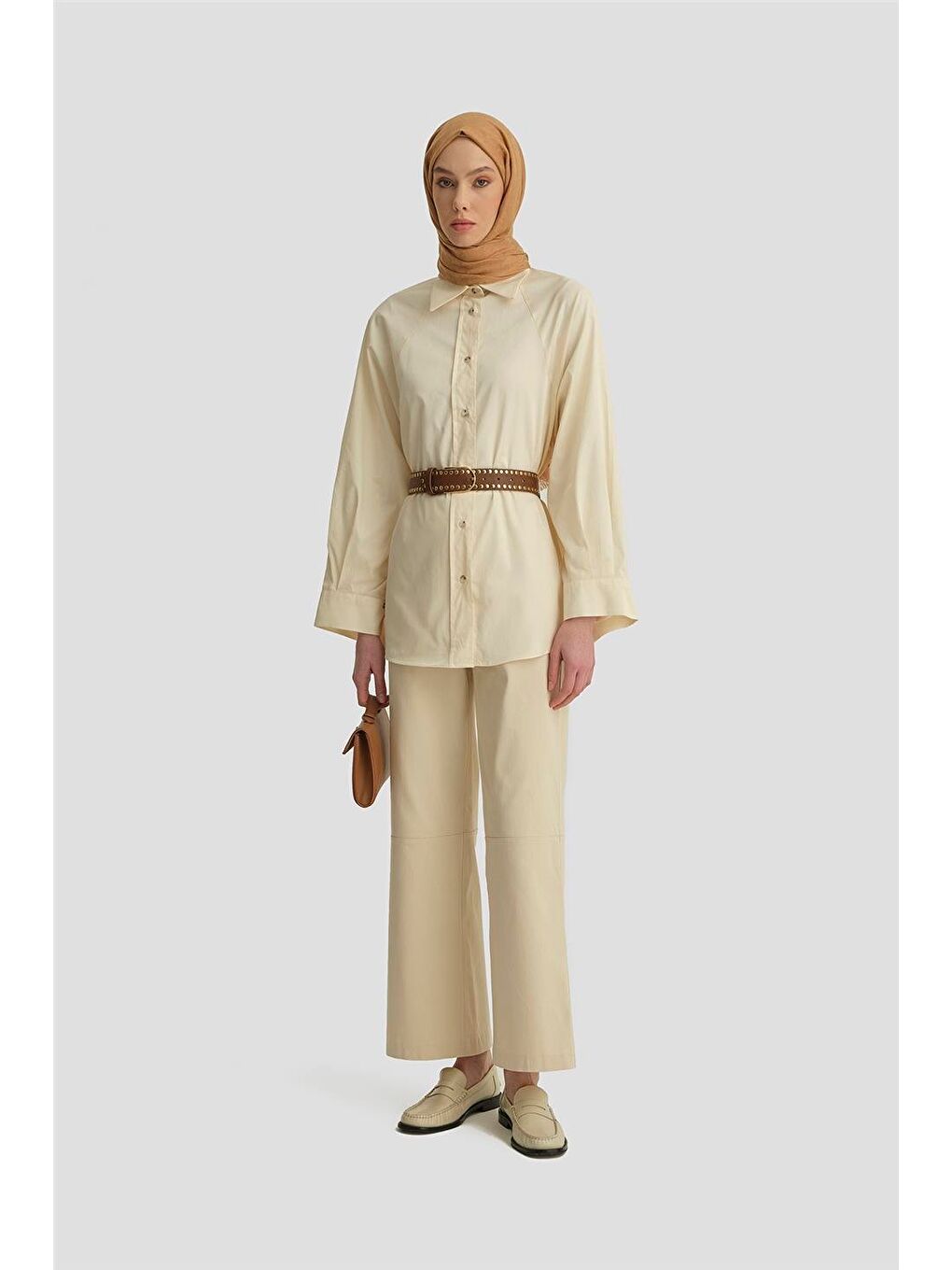 Bej Kup Detaylı Pamuk Gömlek 25Y3722 Aytaşı-1
