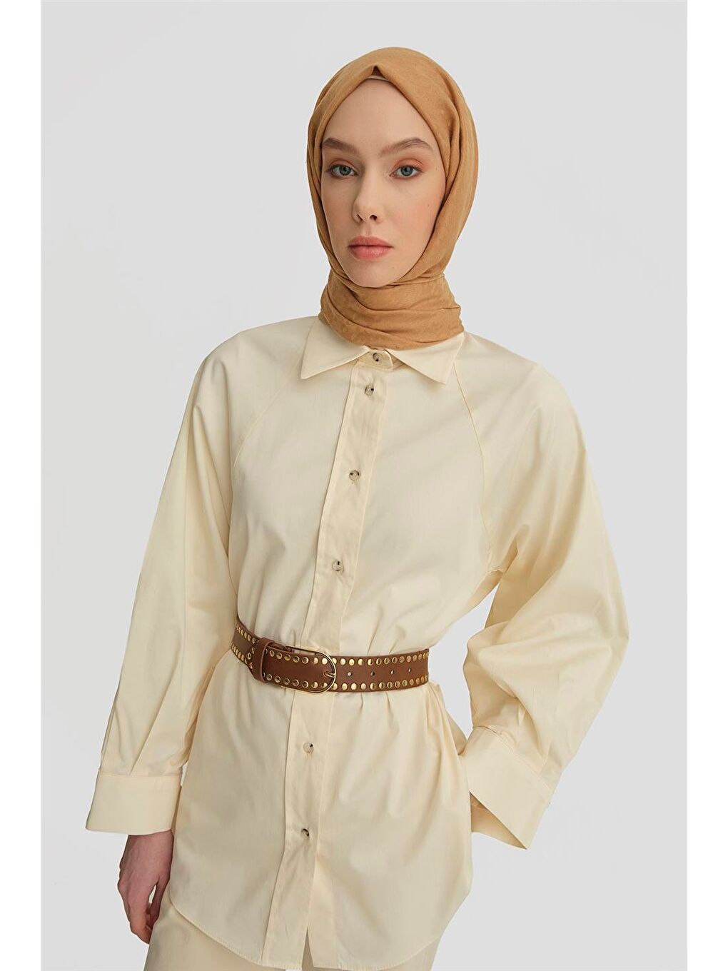 Bej Kup Detaylı Pamuk Gömlek 25Y3722 Aytaşı-2