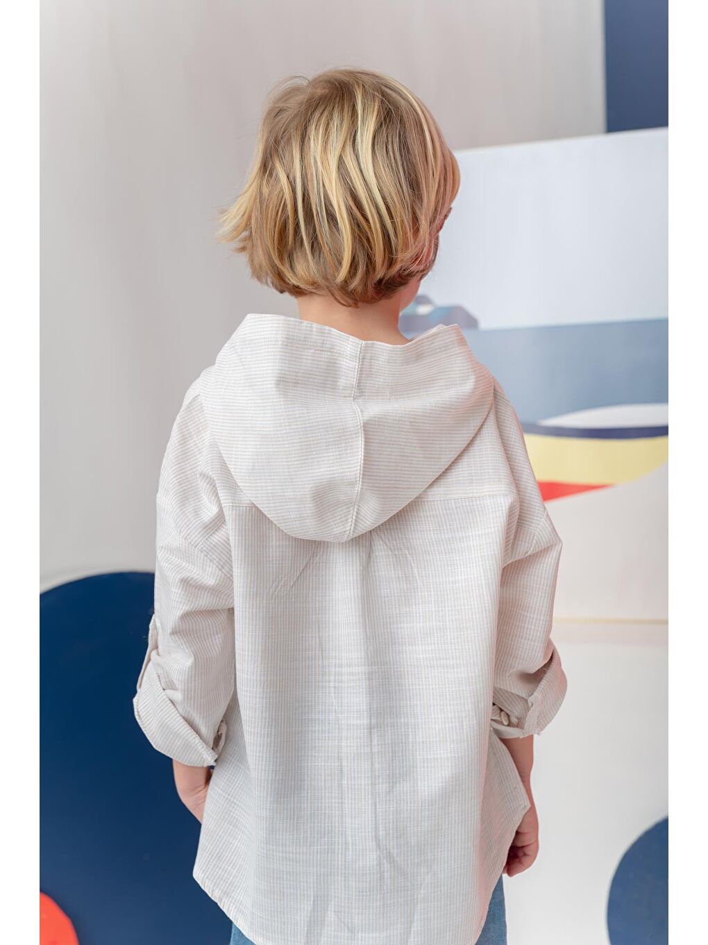 Erkek Çocuk Çizgili Keten Gömlek - Bej Çizgili-1