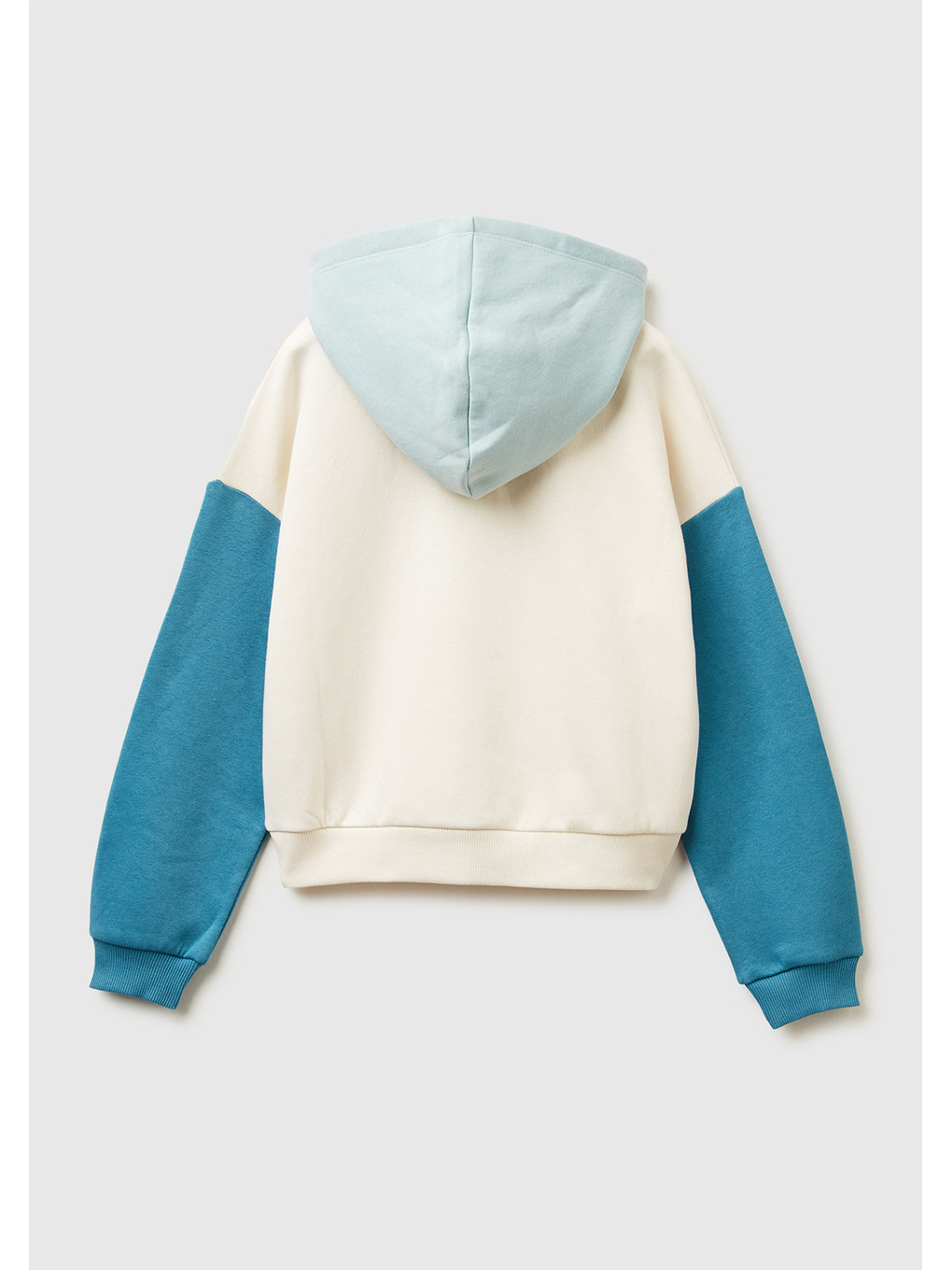 Kız Çocuk Ekru-mavi Payet İşlemeli Nervürlü Regular Fit Kapüşonlu Sweatshirt-1