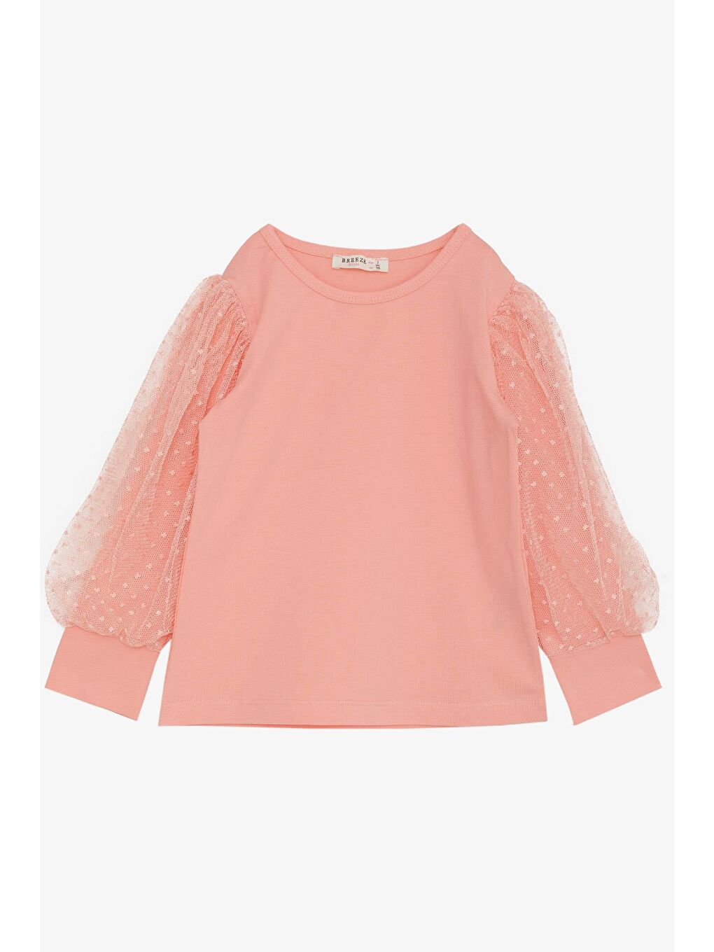 Pembe Kız Çocuk Bluz Kolları Tül Detaylı Somon (3-6 Yaş)