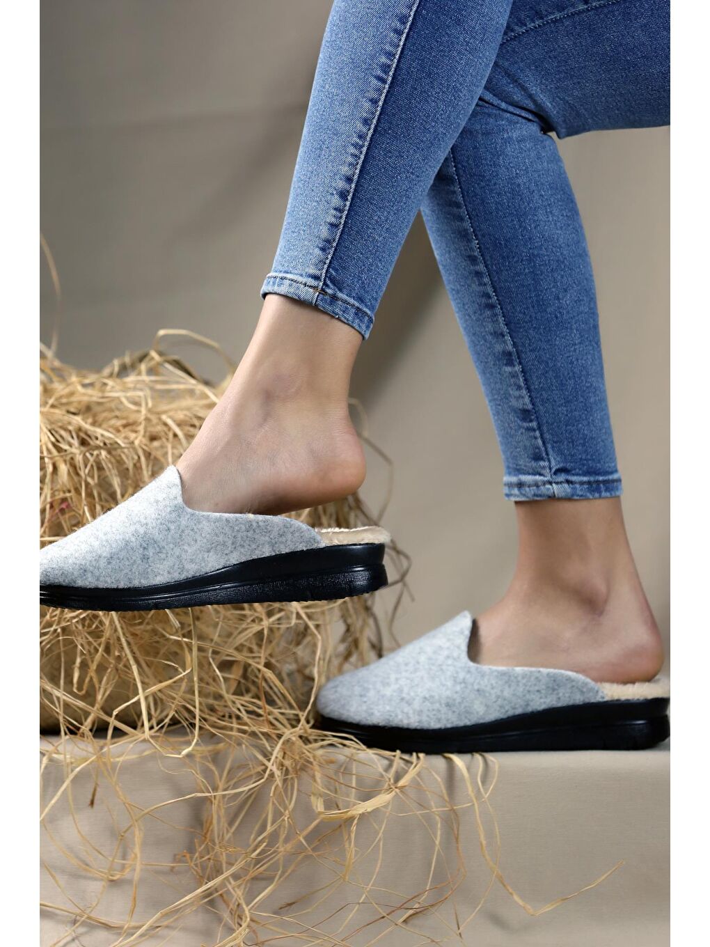 İçi Kürklü Rahat Kadın Ev Terliği 020-005-21AGri-1