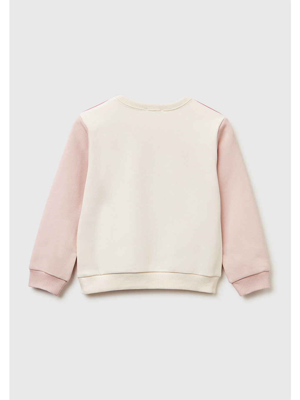 Ekru Kız Çocuk Krem-pembe Renk Bloklu Simli Logo Baskılı Yırtmaçlı Sweatshirt-1