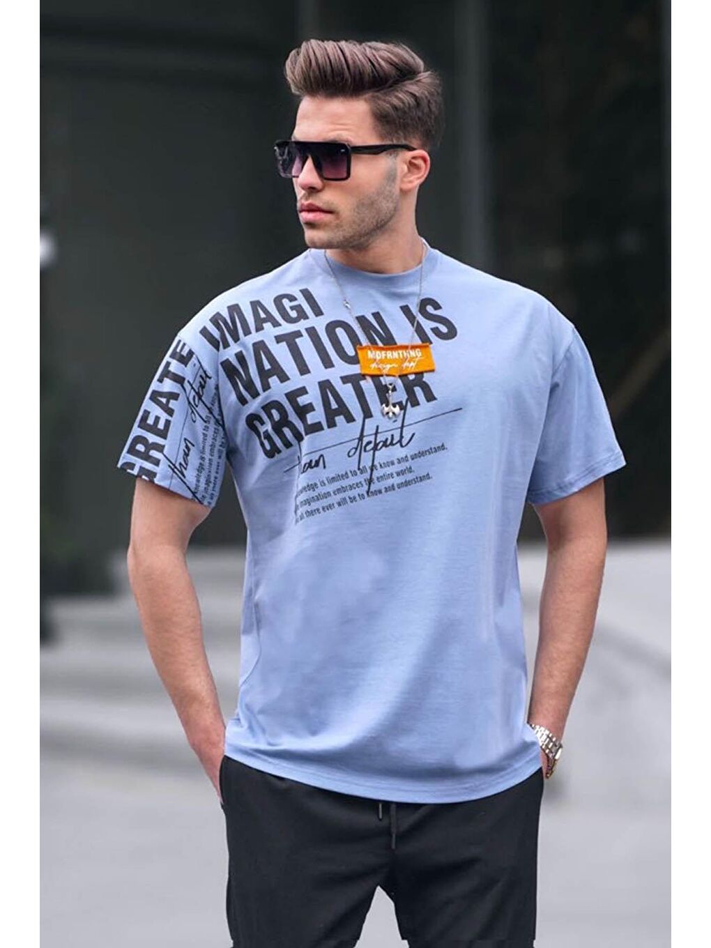 Mavi Baskılı Erkek Tişört 6073