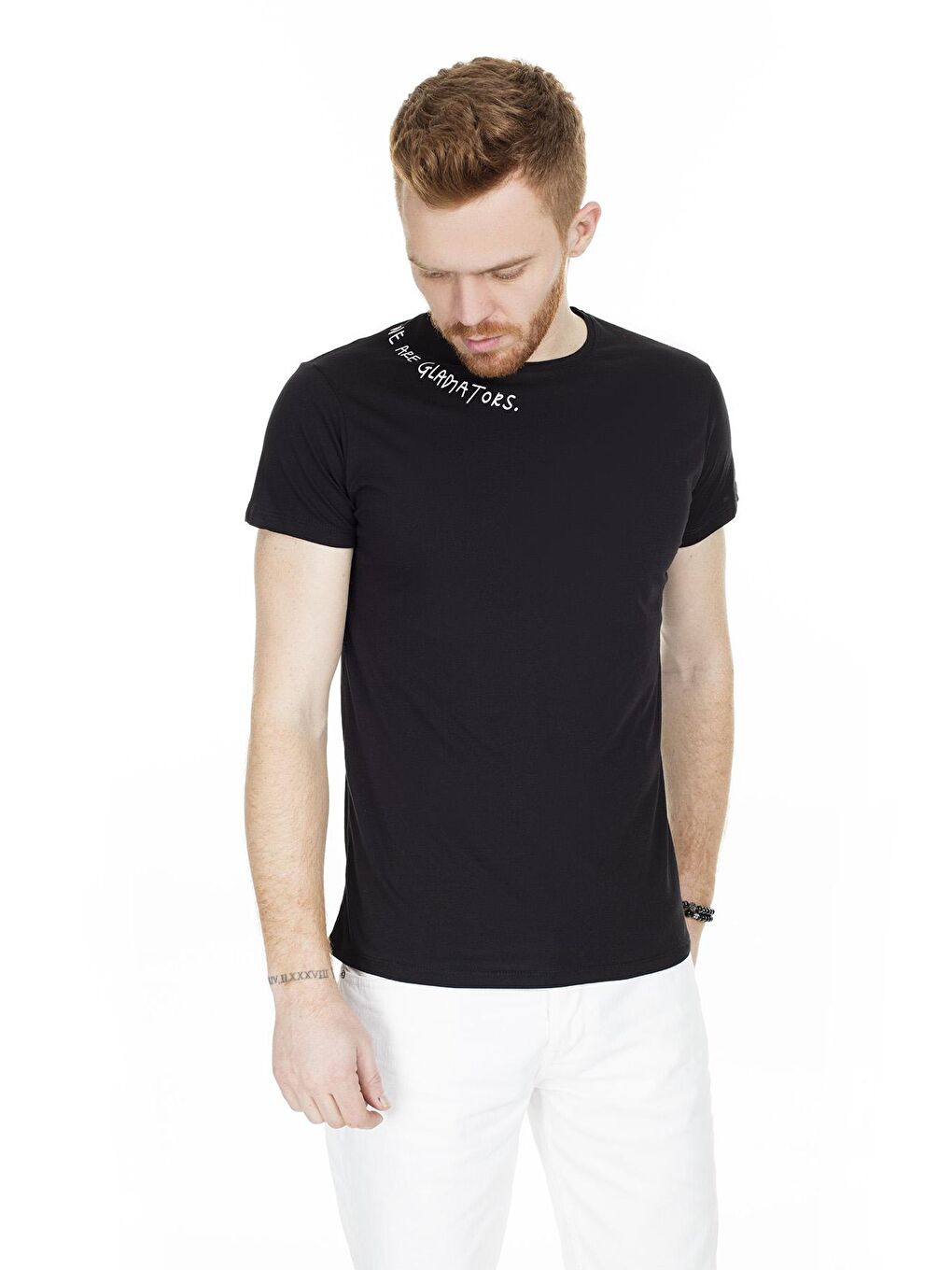 Siyah Yazı Detaylı Bisiklet Yaka T Shirt 54130-2