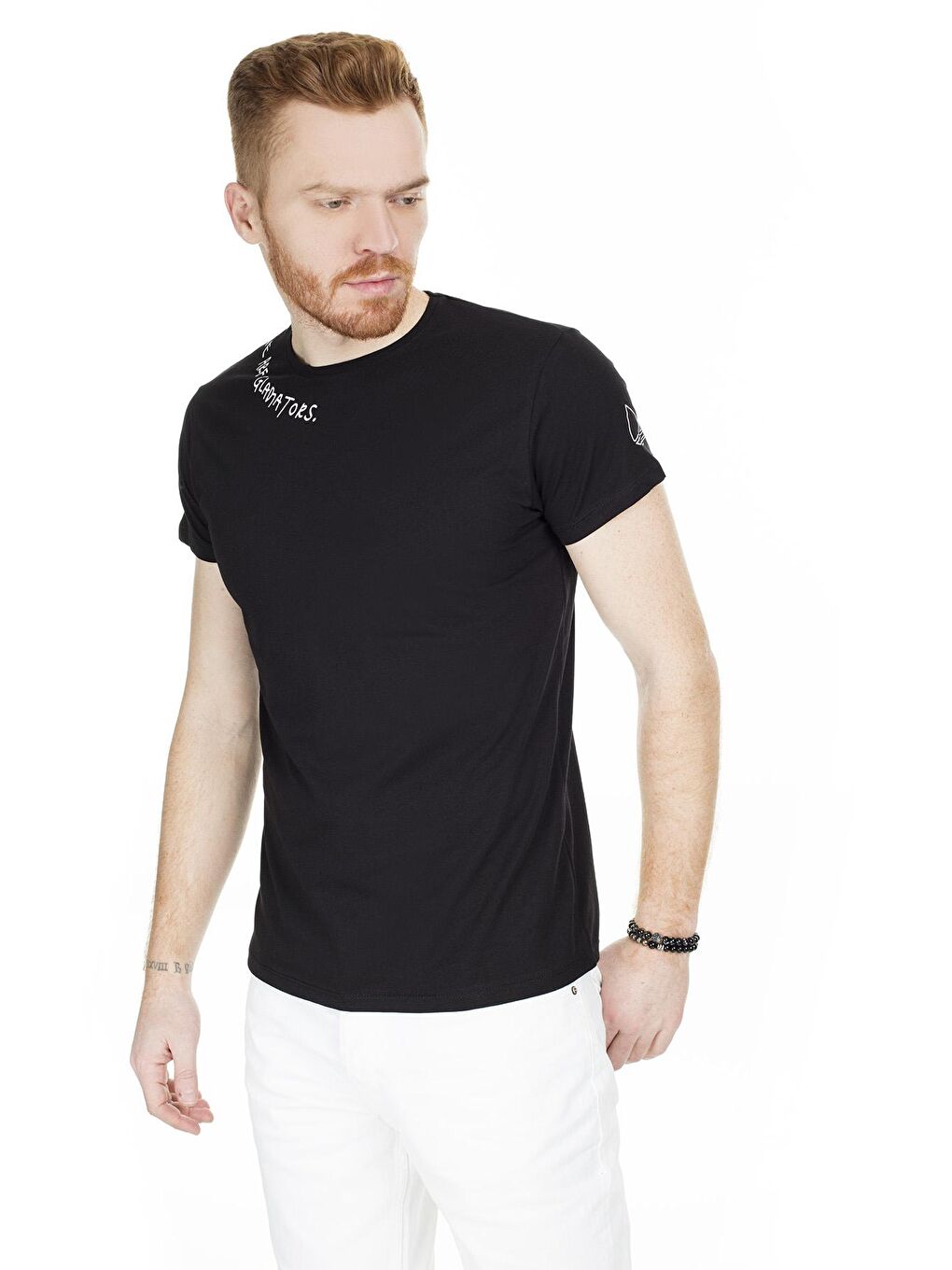 Siyah Yazı Detaylı Bisiklet Yaka T Shirt 54130-3