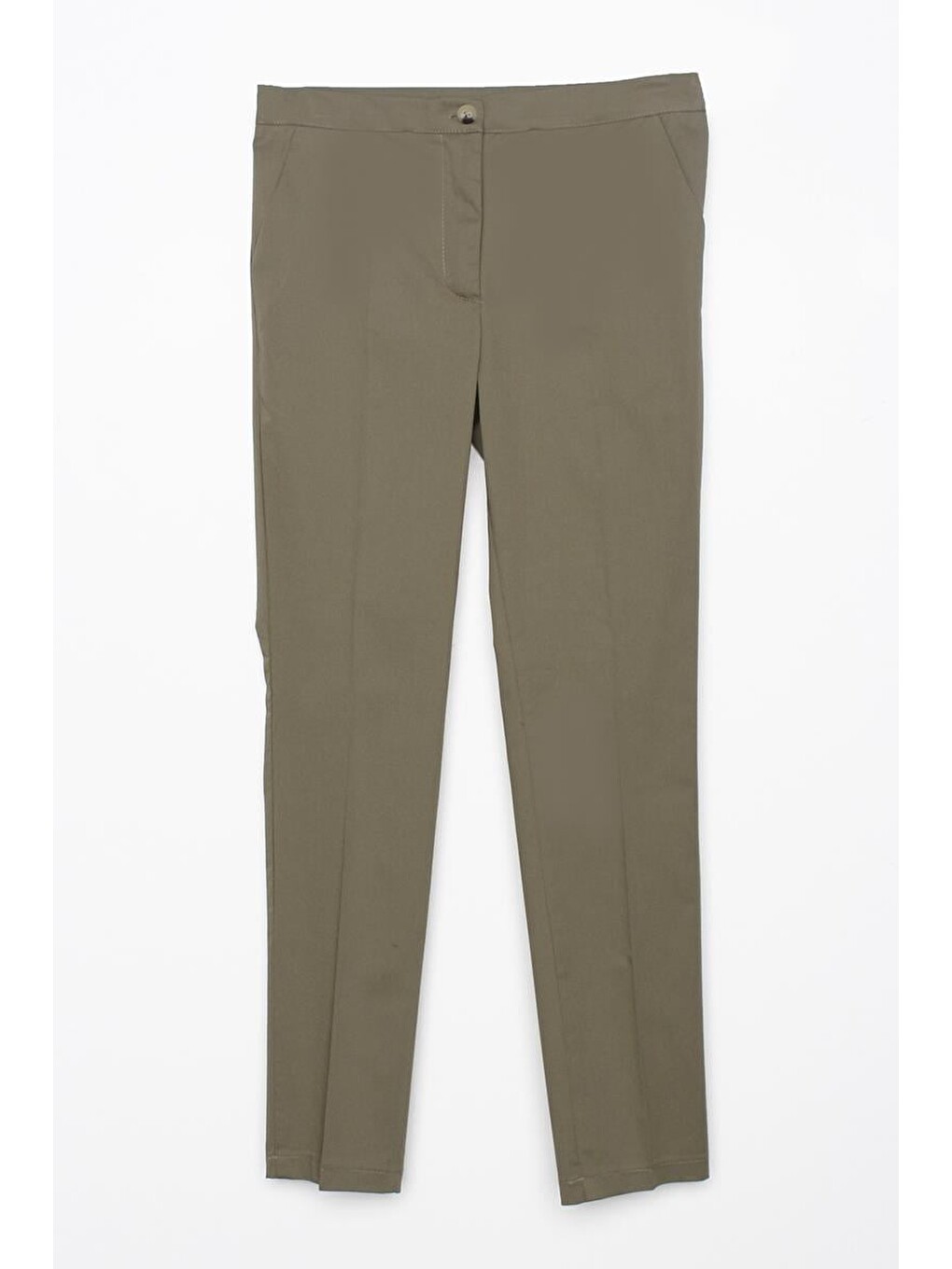 Haki Pamuklu Ütü İzli Cepli Elastanlı Dar Paça Pantolon-5