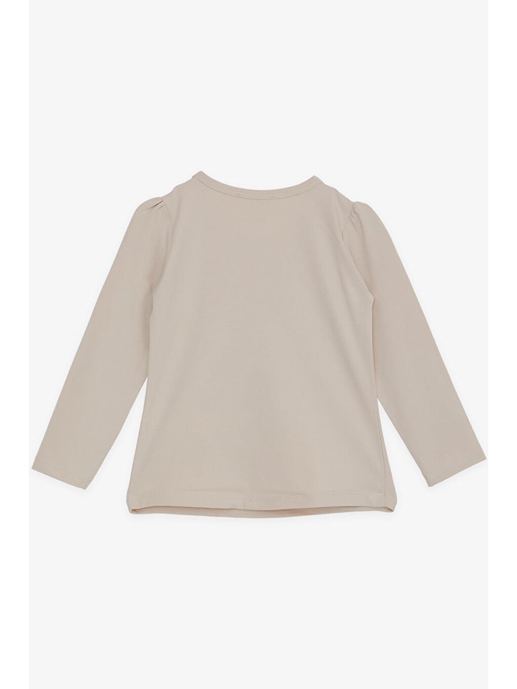 Kız Çocuk Uzun Kollu Tişört Sevimli Kedicik Hareketli Pul Nakışlı Bej (3-8 Yaş)-1