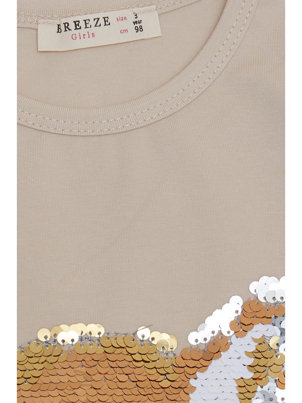Kız Çocuk Uzun Kollu Tişört Sevimli Kedicik Hareketli Pul Nakışlı Bej (3-8 Yaş)-2