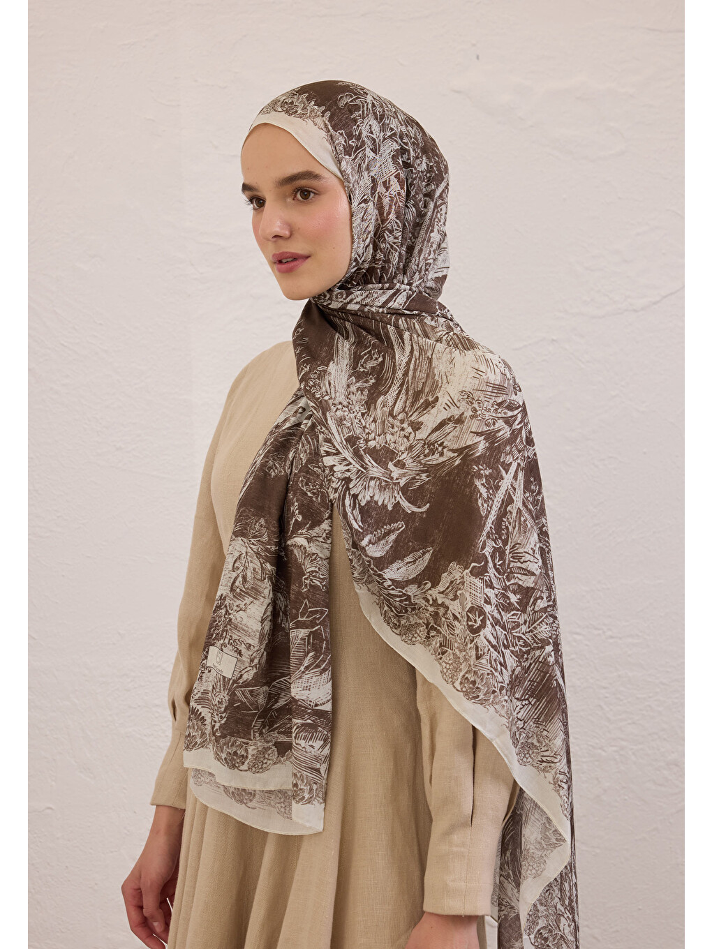 Kahverengi Secret Elegance Desen Rami Şal Kahve