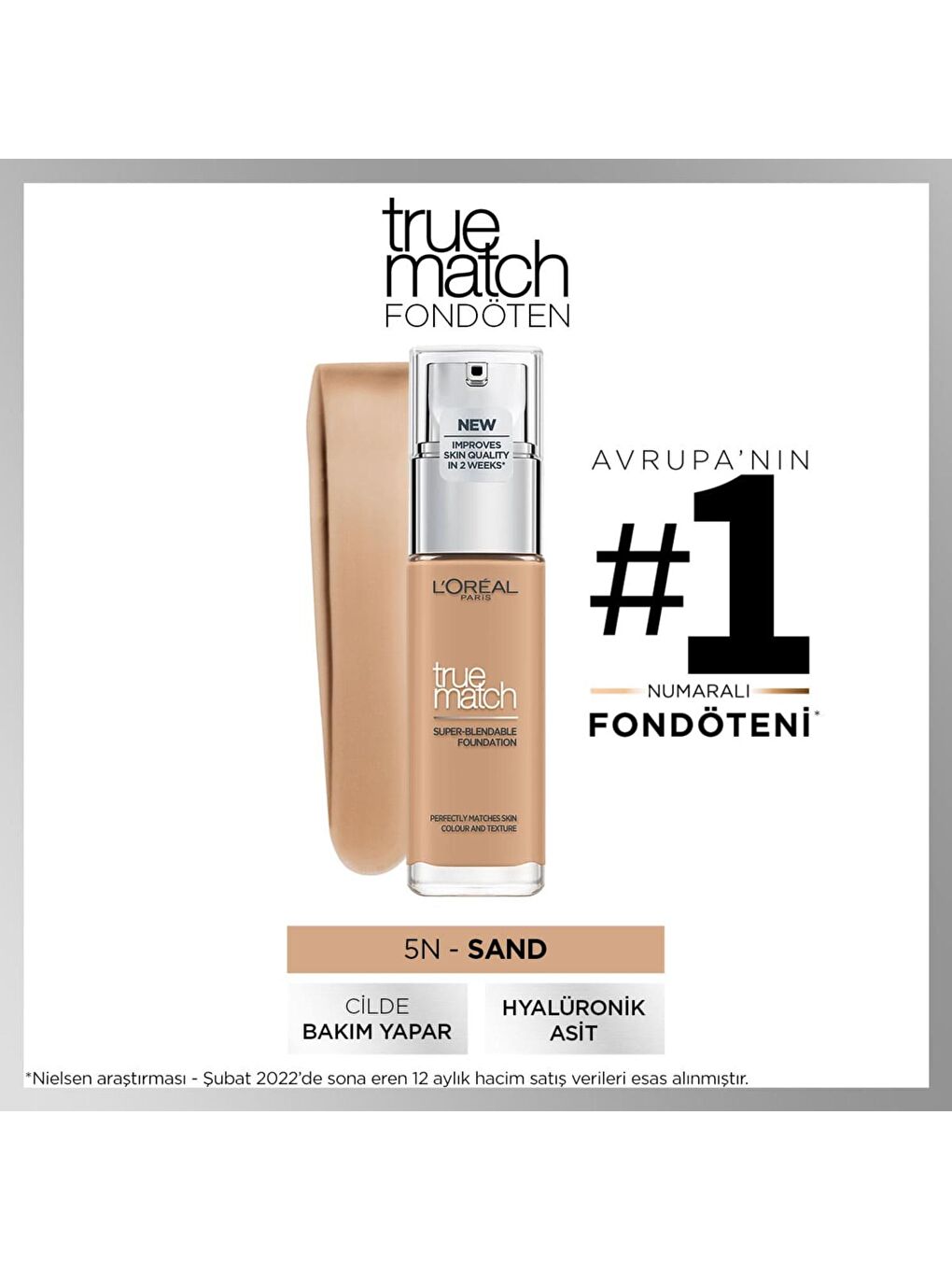 L'Oreal Paris Nude True Match Bakım Yapan Fondöten 5N Sand (30 ml)