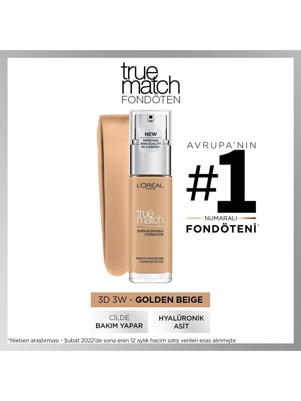 L'Oreal Paris Nude True Match Bakım Yapan Fondöten 3D3W Golden Beige (30 ml)