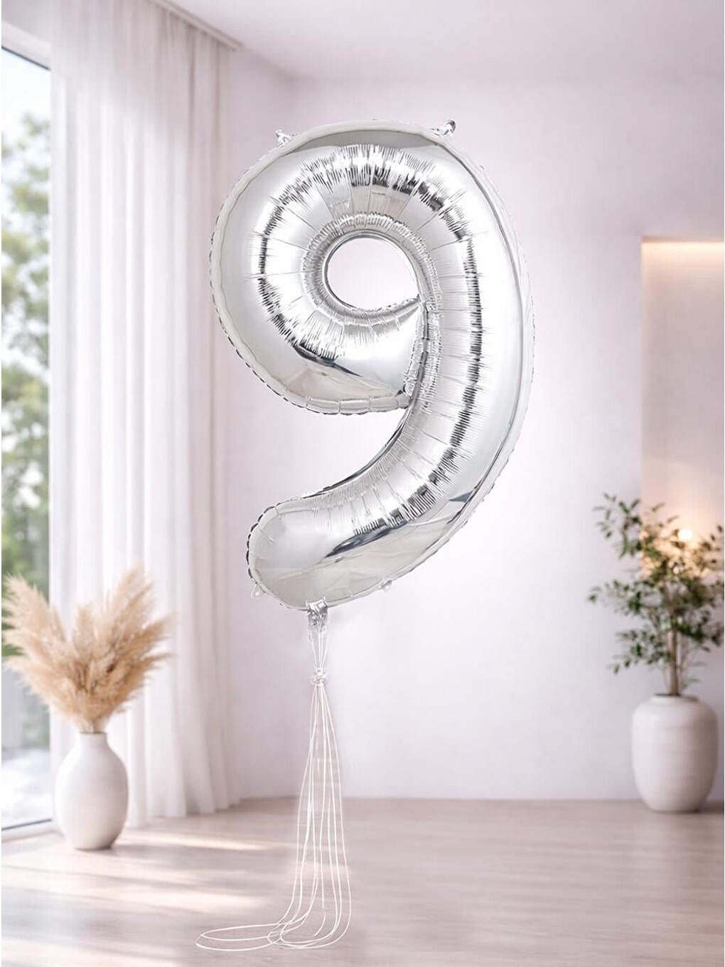 Gri Rakam Folyo Balon Doğum Günü Parti Balonu 9 Gümüş Renk 76 Cm