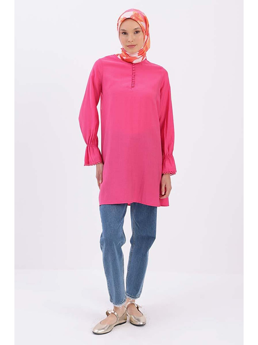 Pembe Fisto Detaylı Düğmeli Tunik-1