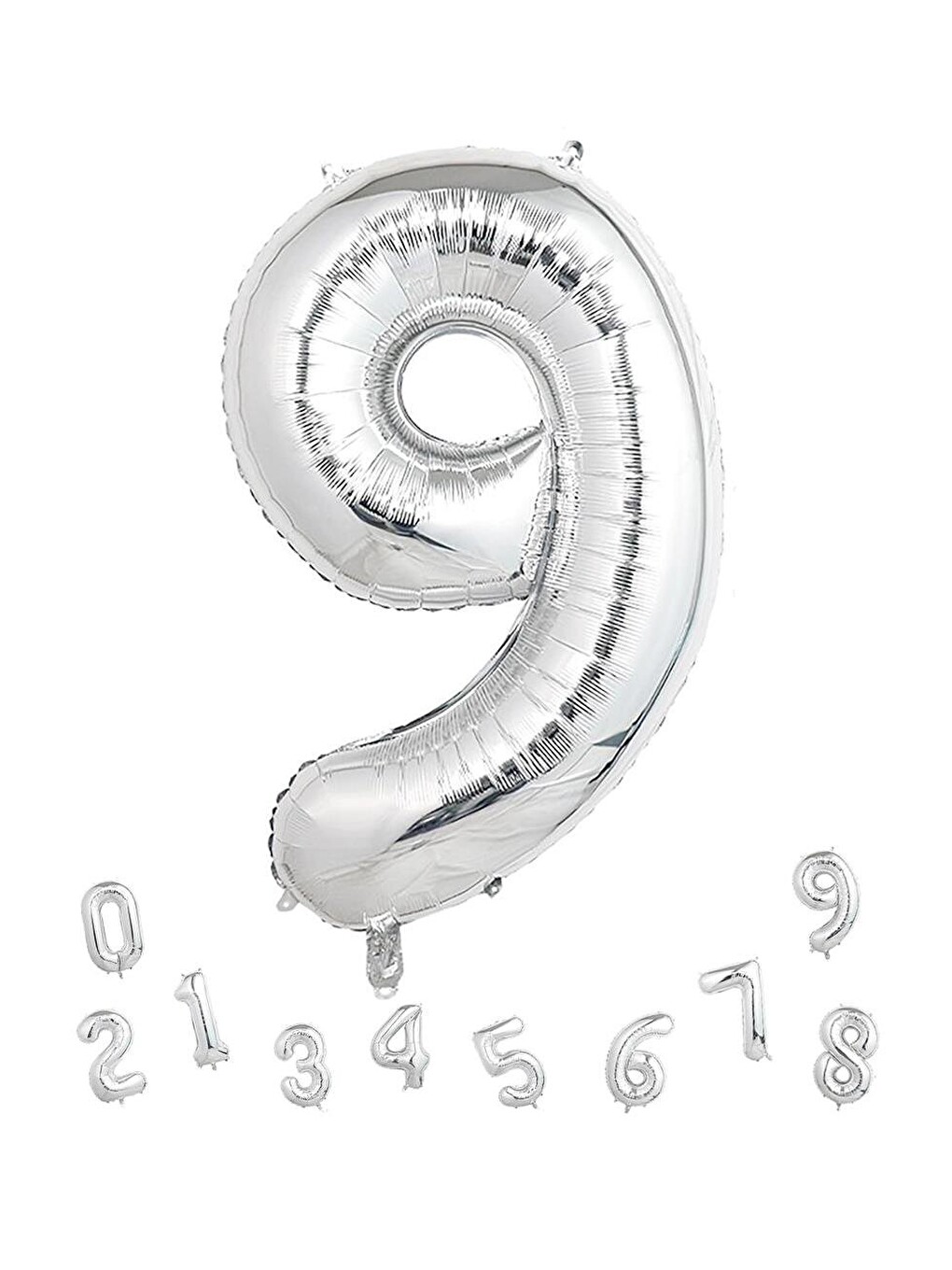 Gri Rakam Folyo Balon Doğum Günü Parti Balonu 9 Gümüş Renk 76 Cm-1