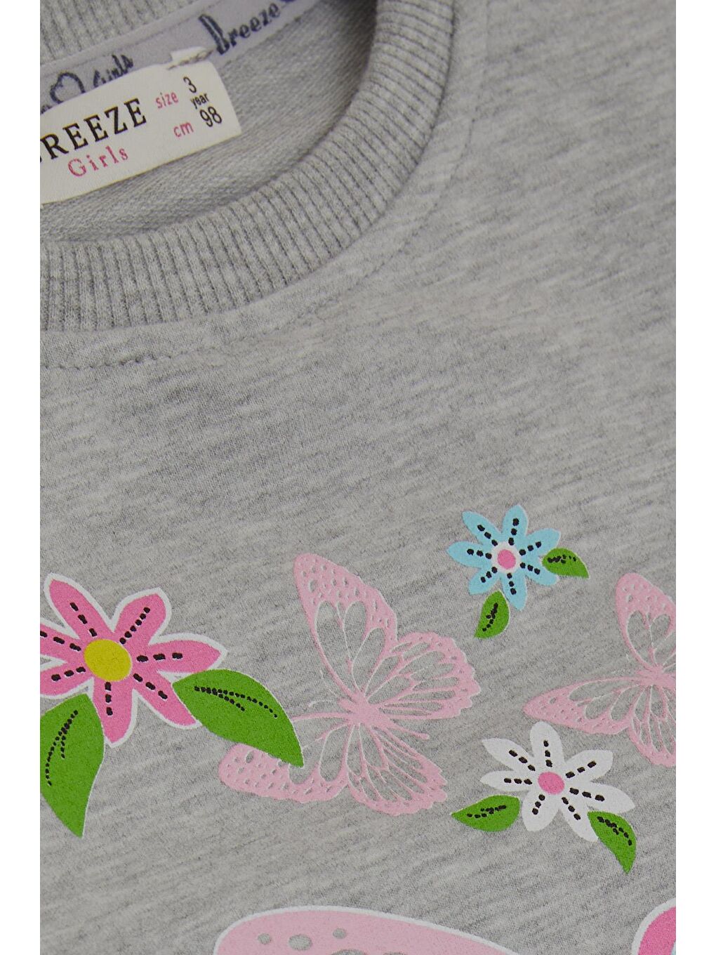Kız Çocuk Sweatshirt Kelebek Baskılı Açık Gri Melanj (3-8 Yaş)-2