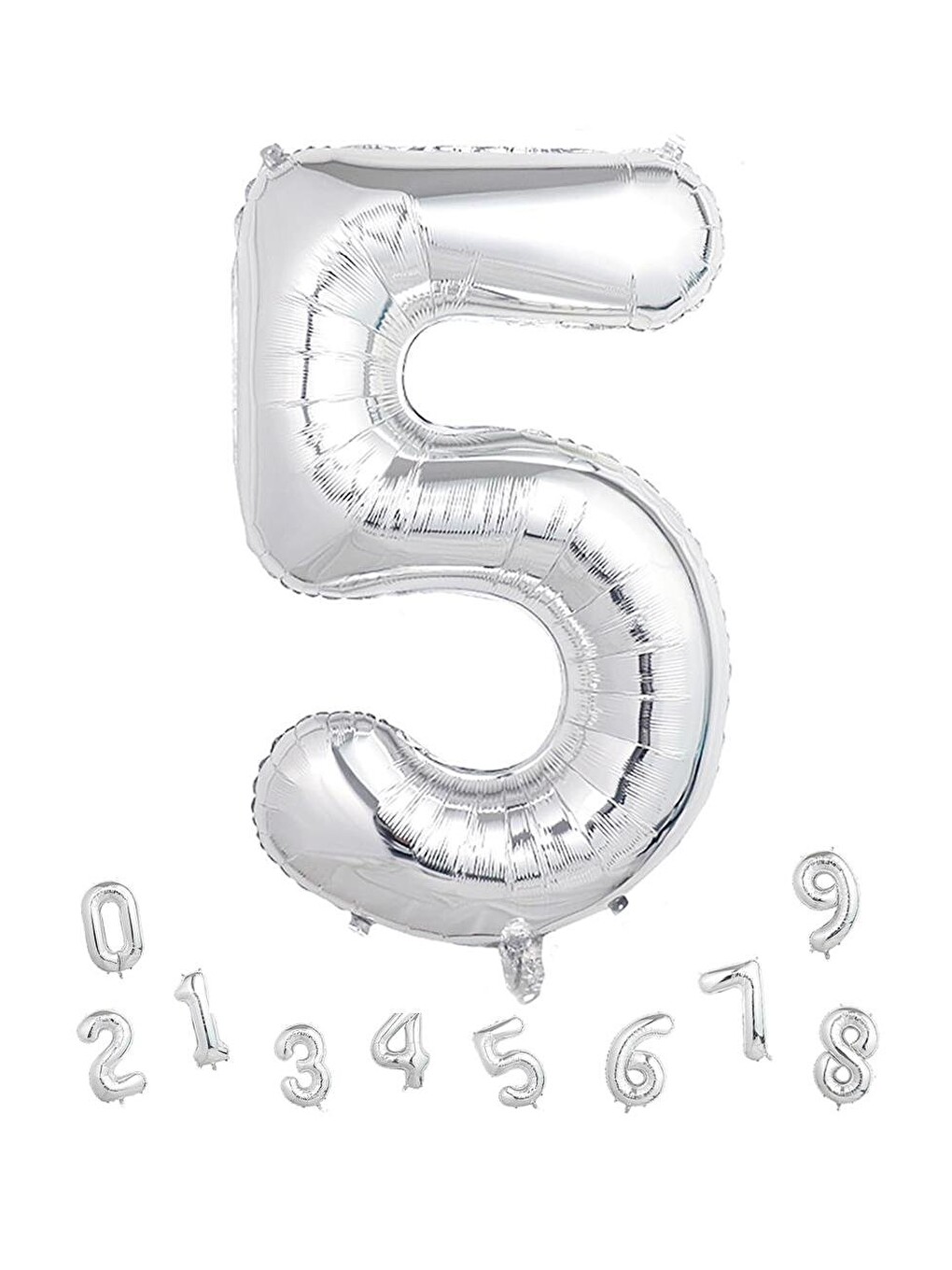 Gri Rakam Folyo Balon Doğum Günü Parti Balonu 5 Gümüş Renk 76 cm-1