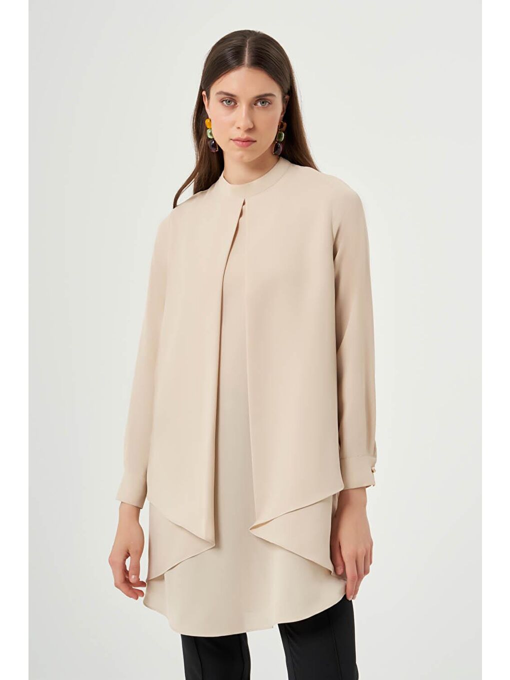 Bej Önü Katlı Vizon Tunik-2