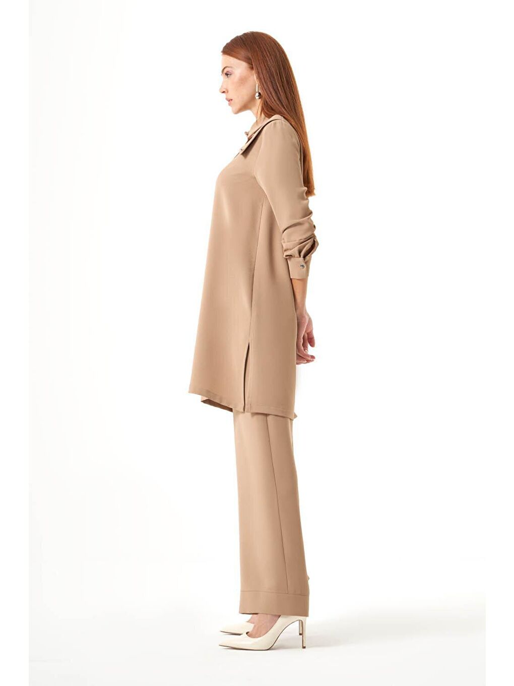 Bej Omuz Parçalı Vizon Tunik-5