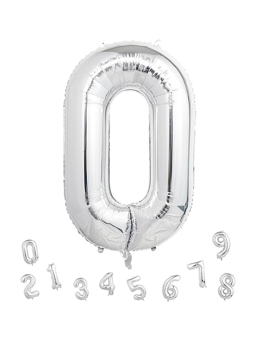 Gri Rakam Folyo Balon Doğum Günü Parti Balonu 0 Gümüş Renk 76 cm-1