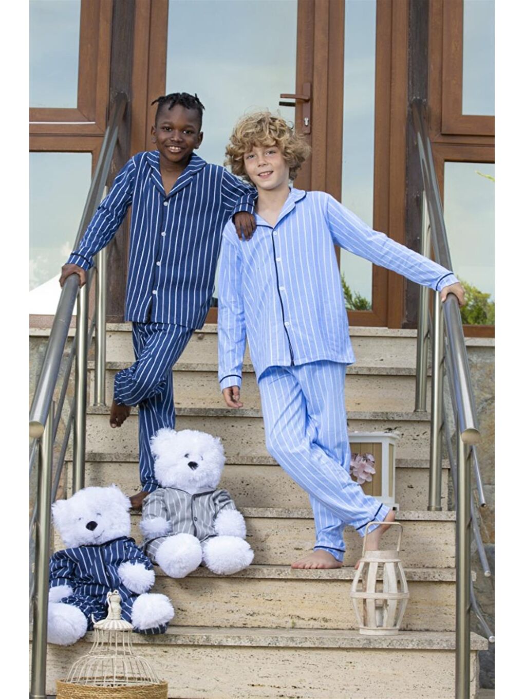 Vitmo Lacivert Çizgili Düğmeli Erkek Çocuk Pijama - 3