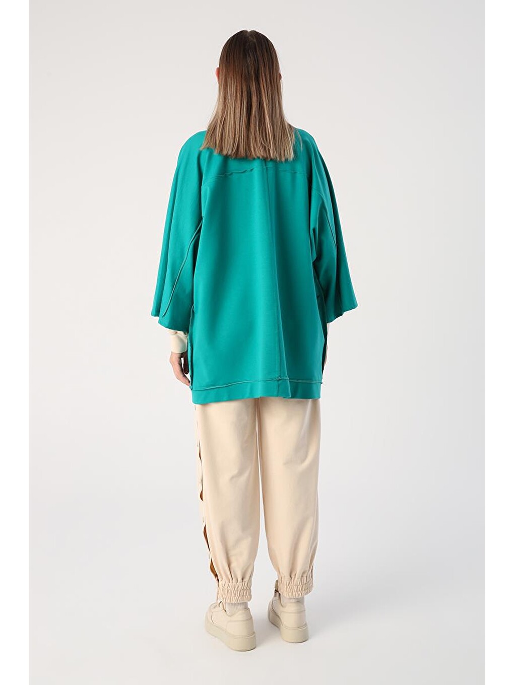 Yeşil Zümrüt-yarasa Kollu Oversize Hırka-3