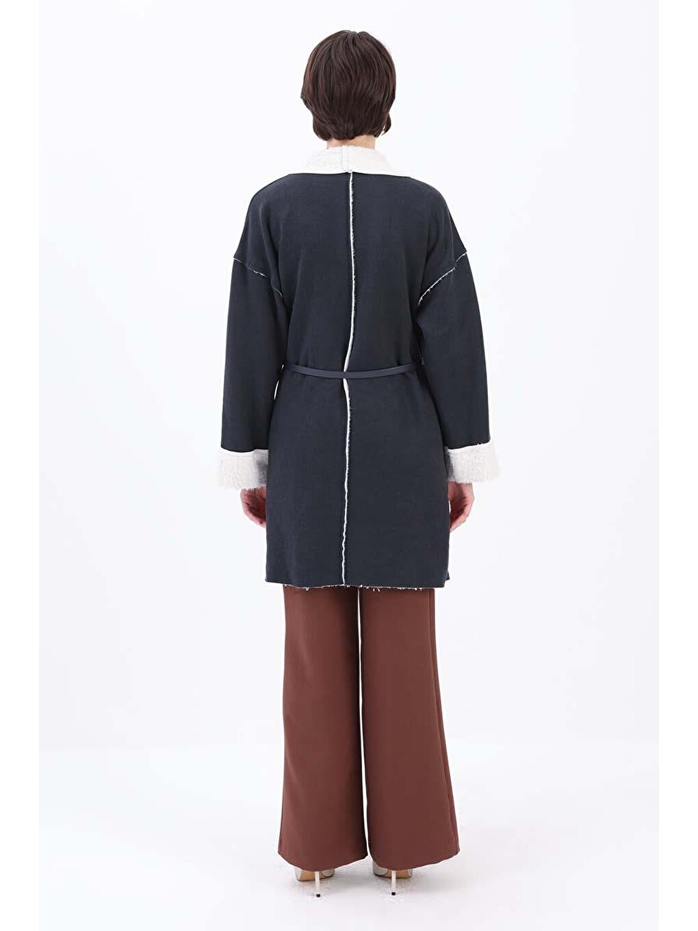 Siyah-oversize Gizli Cepli Süet Kaban-2