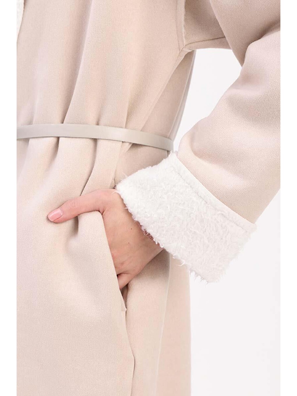 Bej Taş-oversize Gizli Cepli Süet Kaban-4
