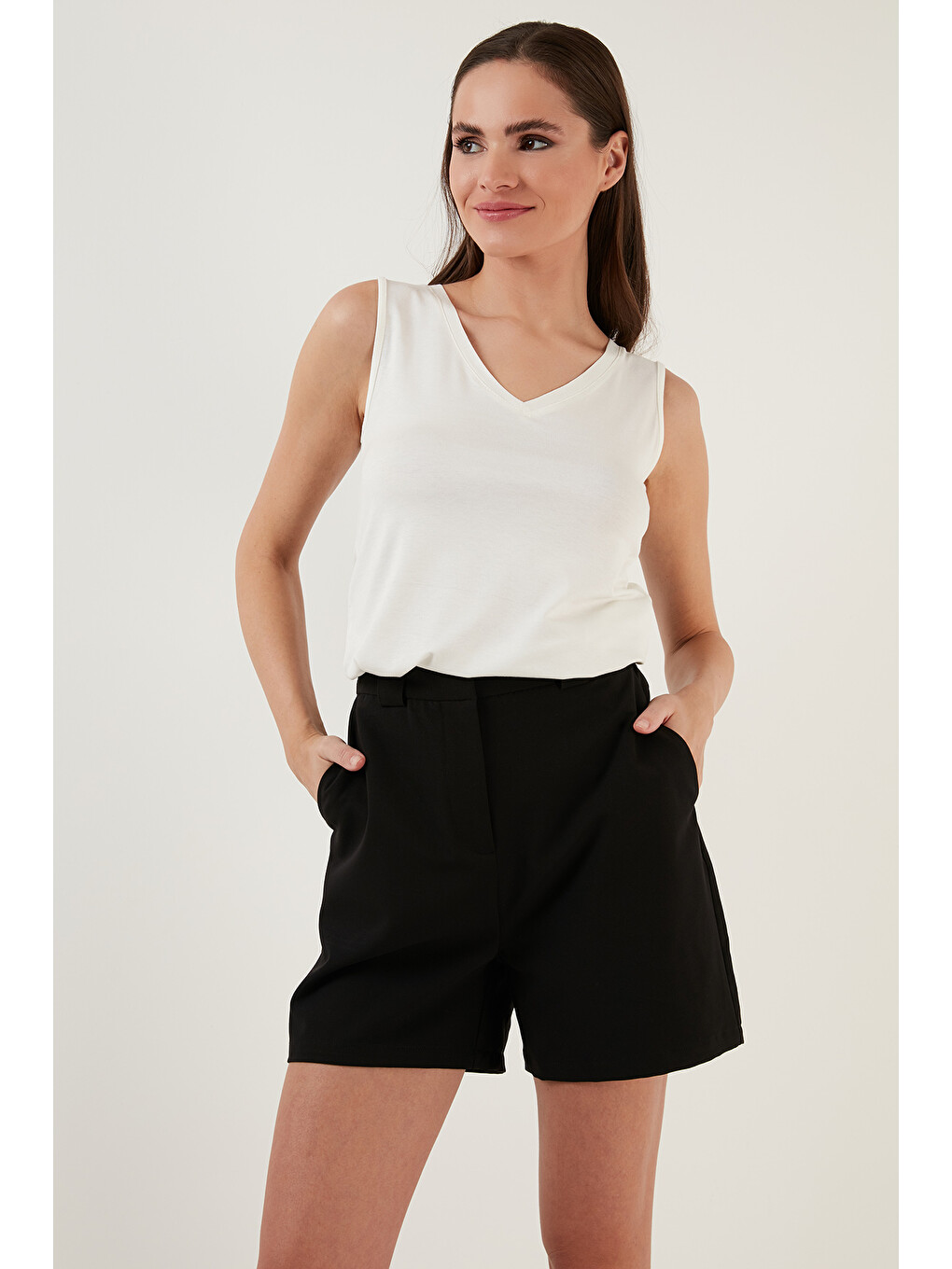 Mor Slim Fit V Yaka Kalın Askılı 2' li Paket Kadın Bluz 5864384S2-2