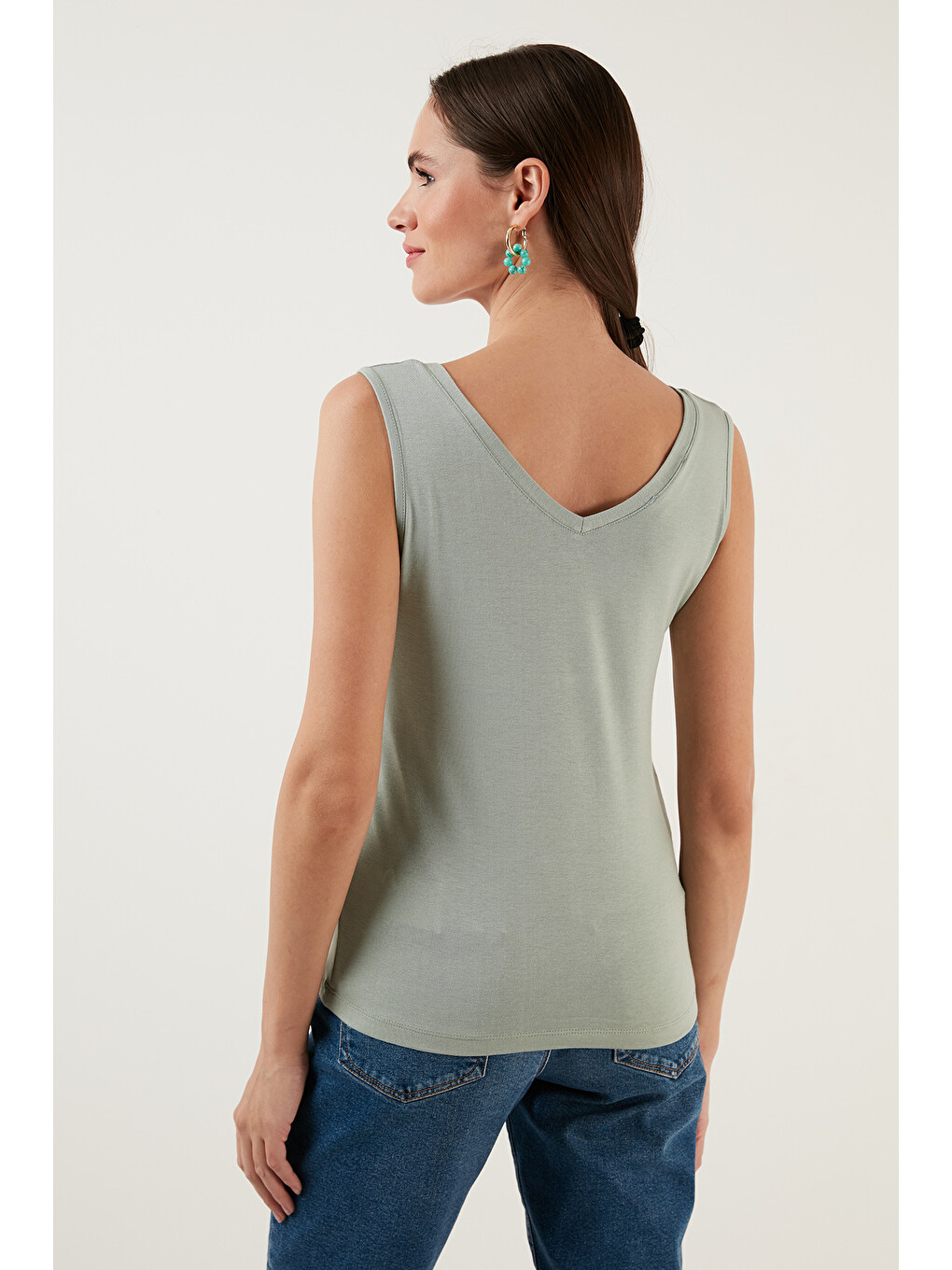 Mor Slim Fit V Yaka Kalın Askılı 2' li Paket Kadın Bluz 5864384S2-4