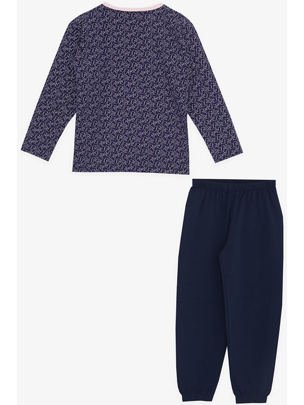 Kız Çocuk Pijama Takımı Renkli Kalp Desenli Lacivert (4 Yaş)-1