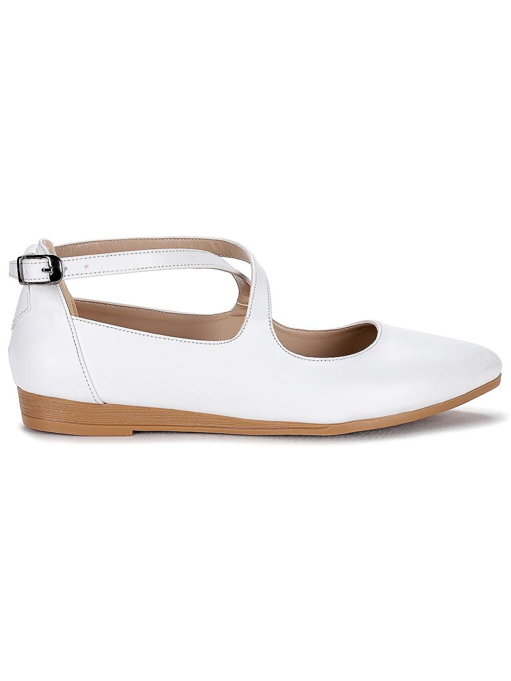 Beyaz Cilt Sandalet Kadın Babet Ayakkabı 1920-203-3