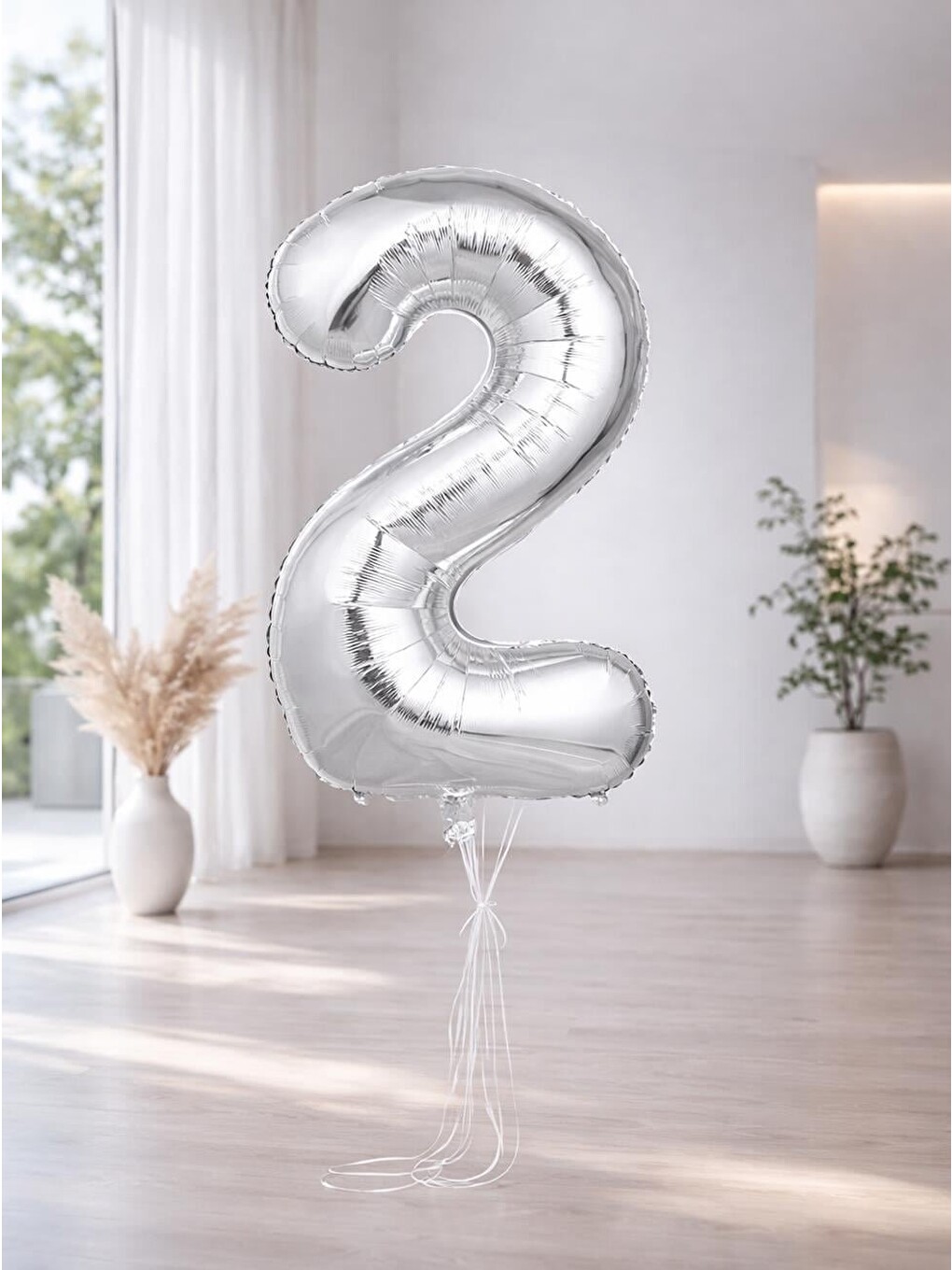 Gri Rakam Folyo Balon Doğum Günü Parti Balonu 2 Gümüş Renk 76 Cm