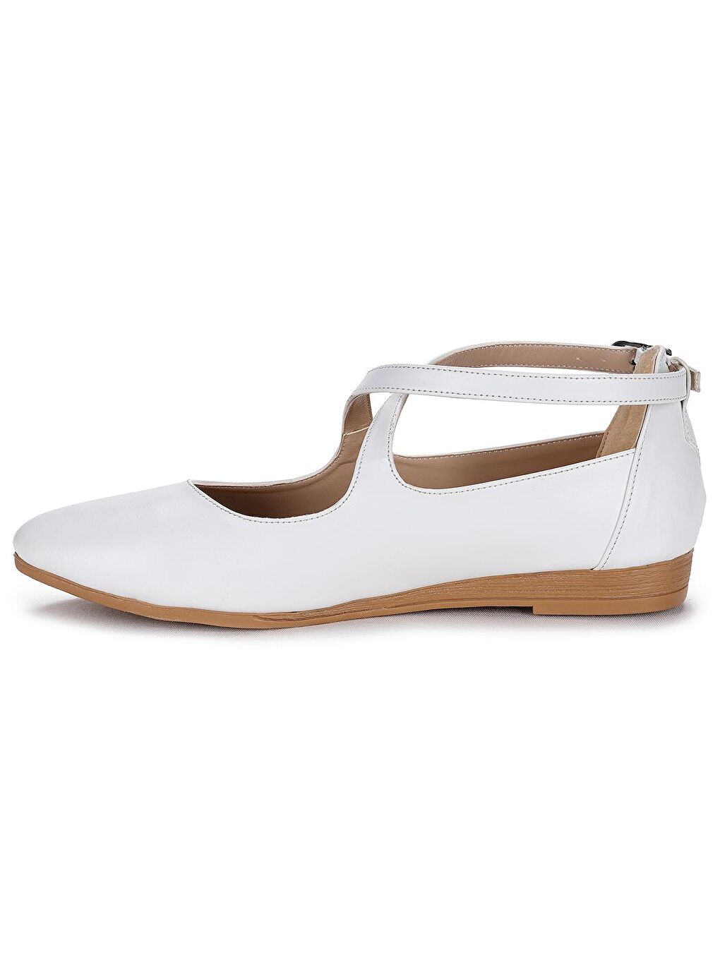 Beyaz Cilt Sandalet Kadın Babet Ayakkabı 1920-203-4