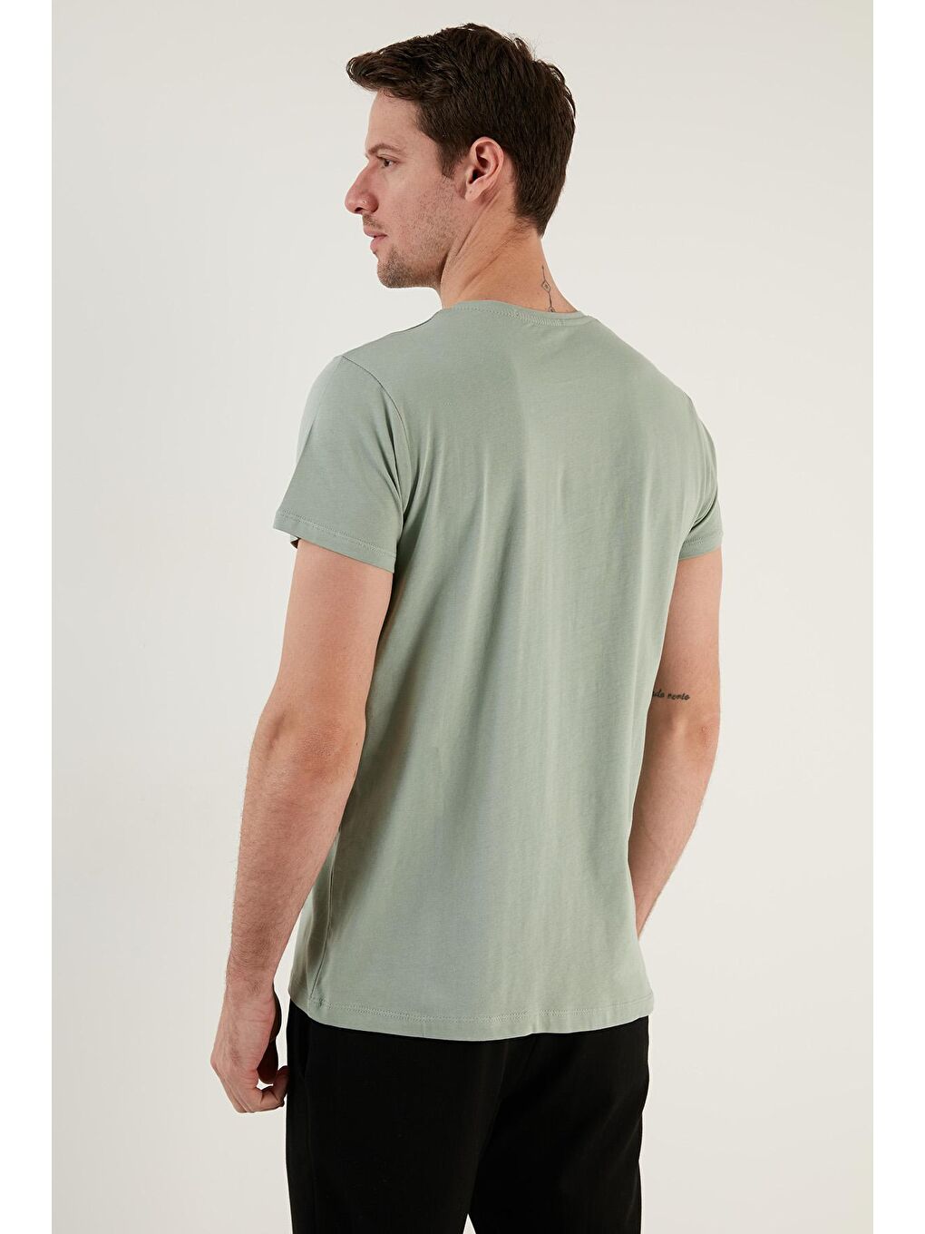 Yeşil Yazı Baskılı Bisiklet Yaka %100 Pamuk Slim Fit Tişört 541THEMAS-3