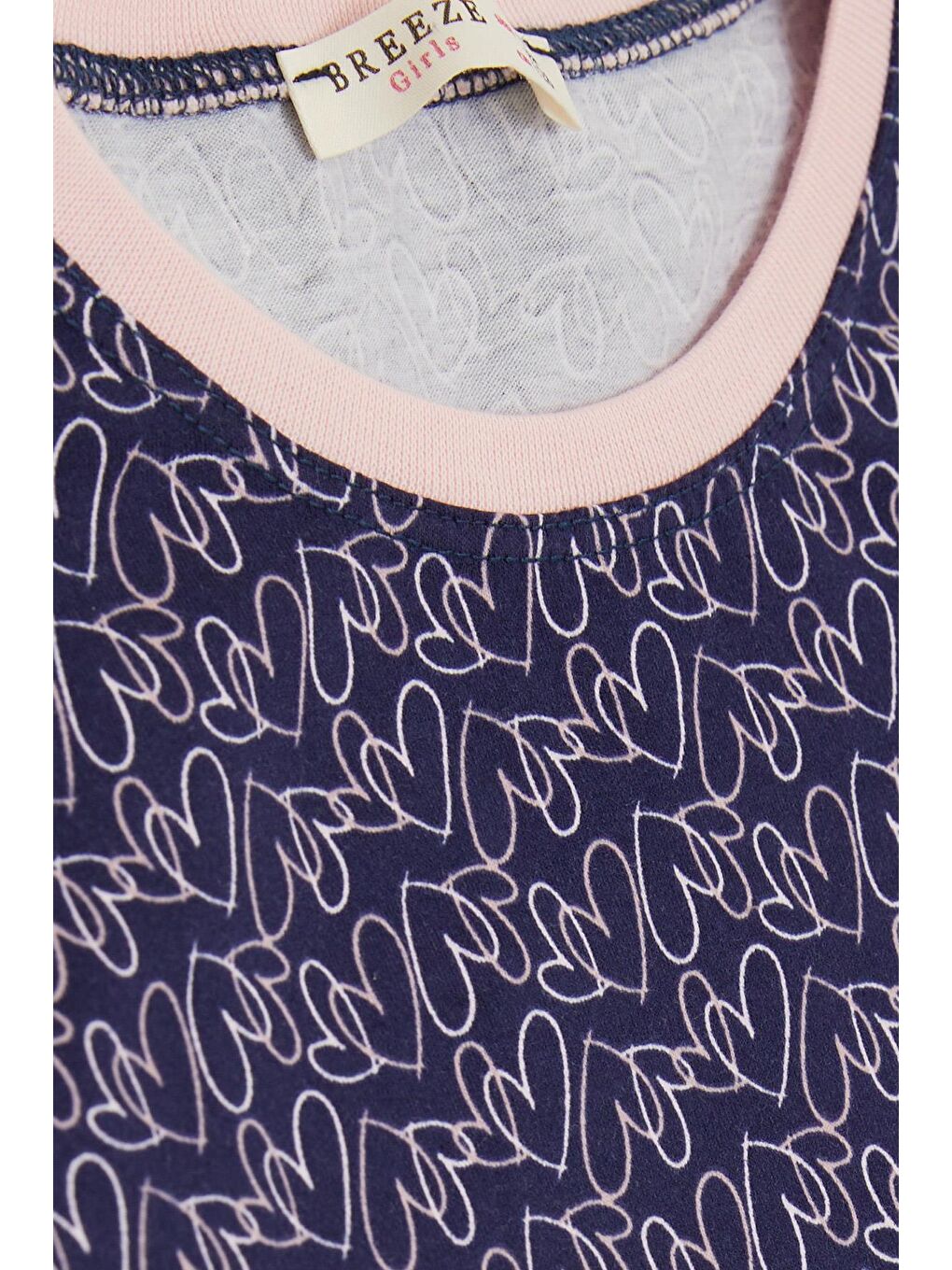 Kız Çocuk Pijama Takımı Renkli Kalp Desenli Lacivert (4 Yaş)-4