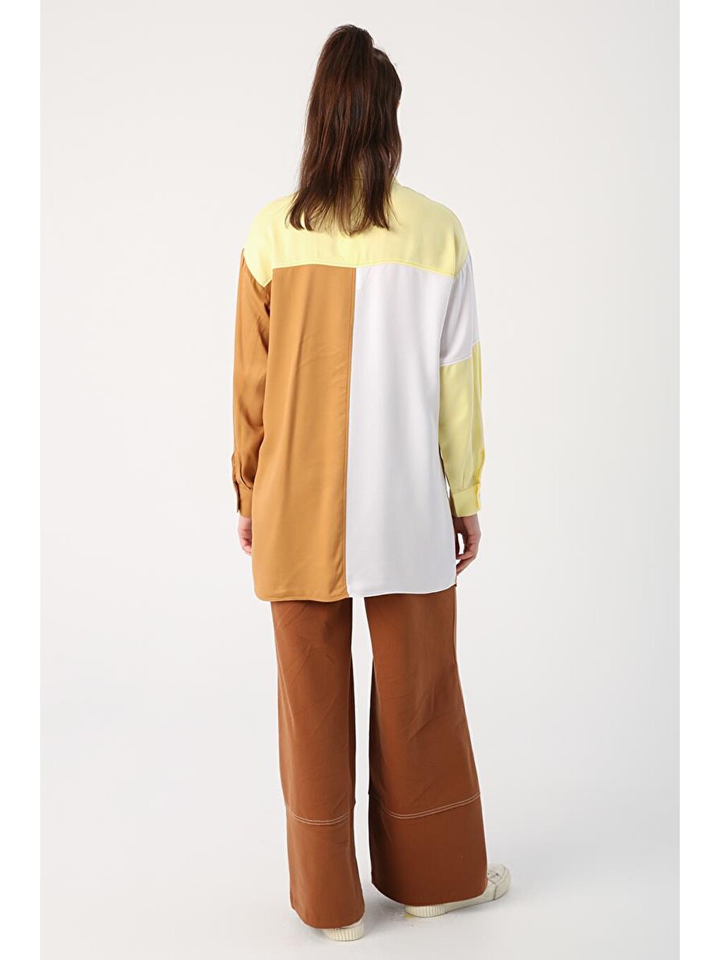 Kahverengi Camel-tek Cepli Viscon Kumaş Gömlek Tunik-3
