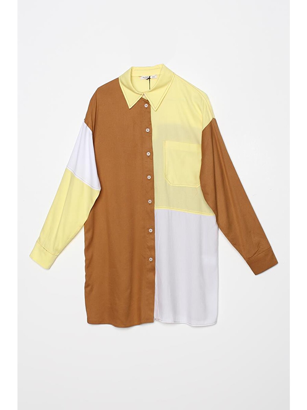 Kahverengi Camel-tek Cepli Viscon Kumaş Gömlek Tunik-6