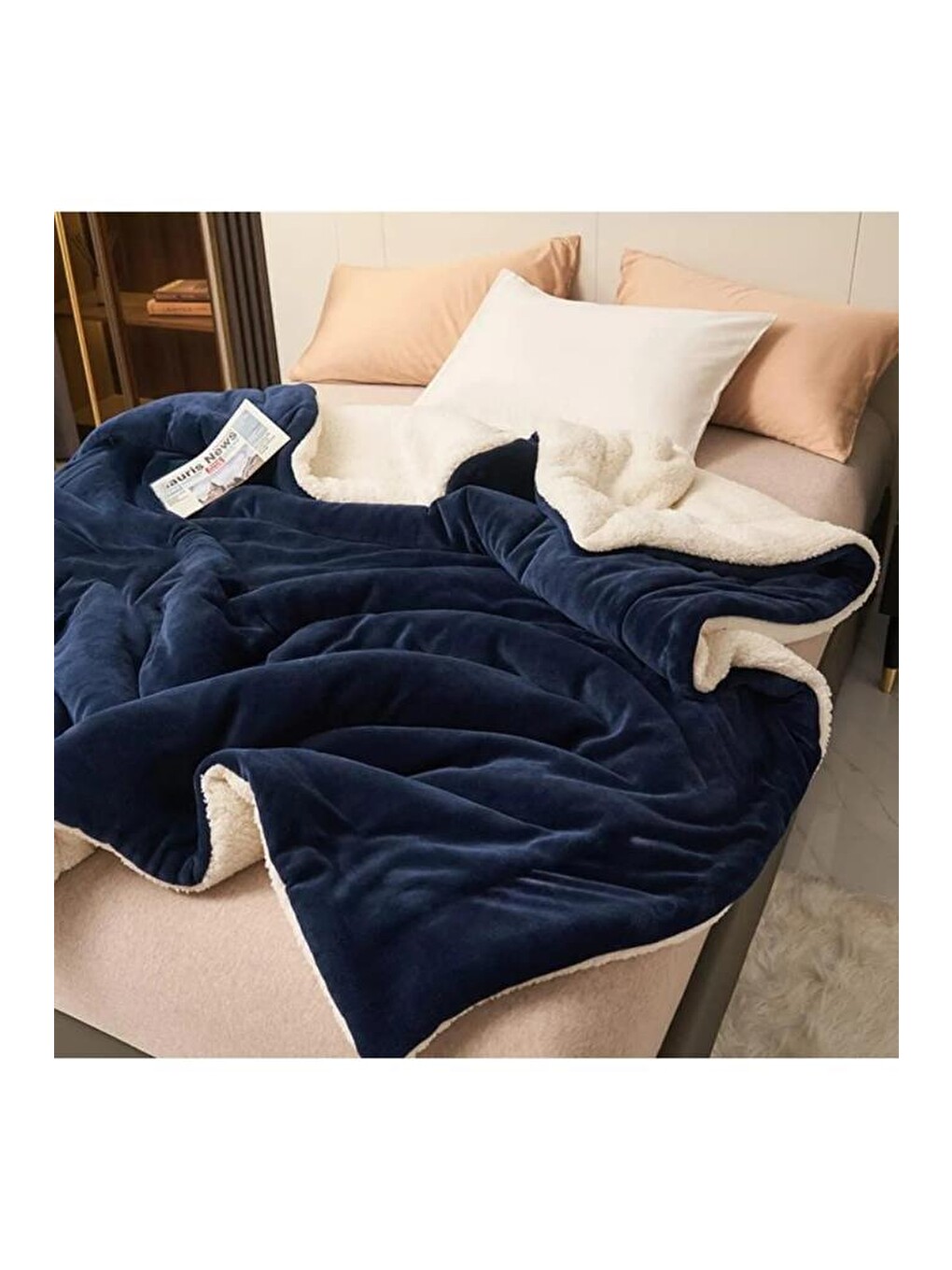 Lacivert Sherpa Polar Battaniye Çift Taraflı Tek Kişilik 160x220 Cm-2
