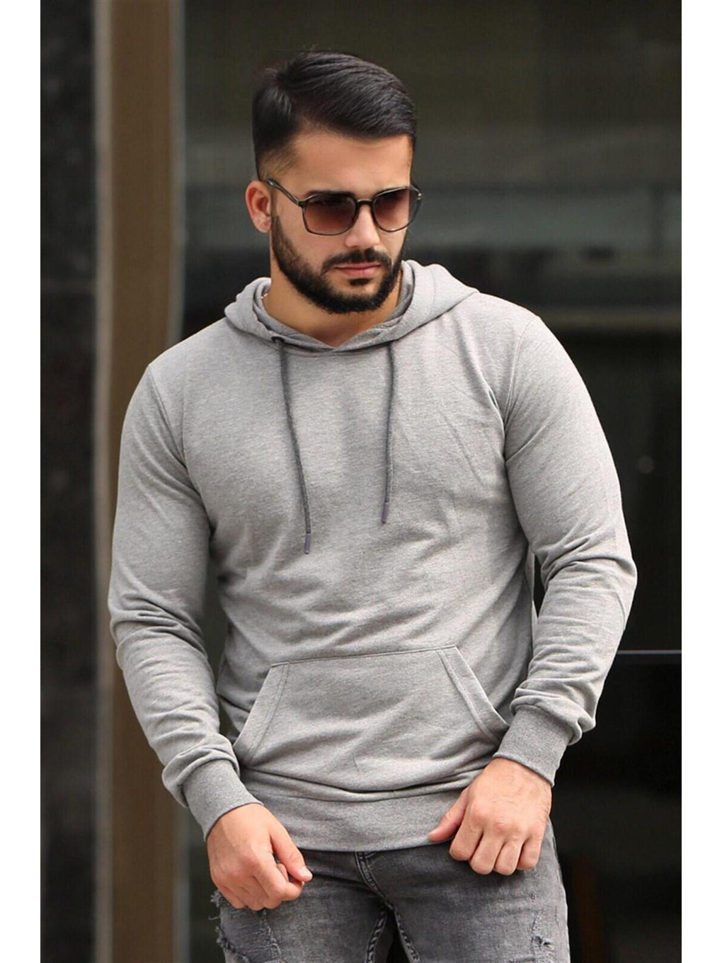 Basic Gri Kapüşonlu Sweatshirt 4117
