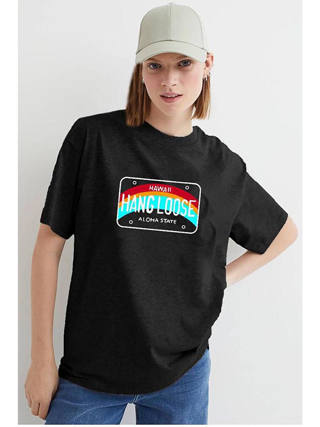 Kadın Siyah Baskılı Oversize Tişört Mg808-2