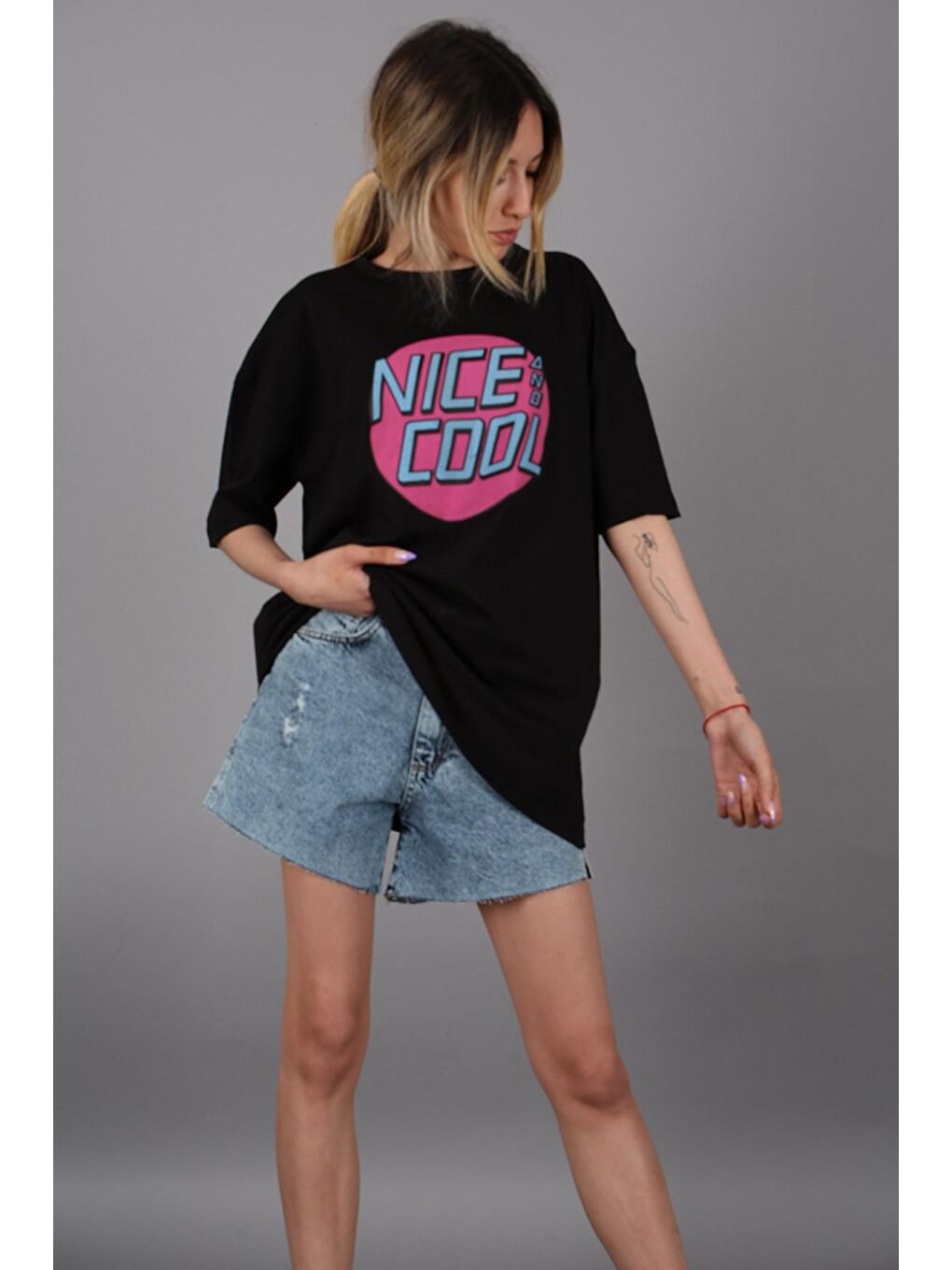 Siyah Baskılı Tişört Mg1149-3