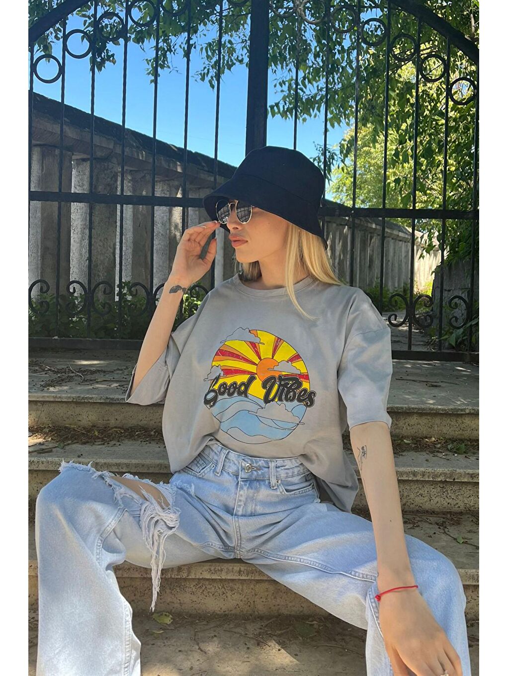 Gri Baskılı Tişört Mg1148-1