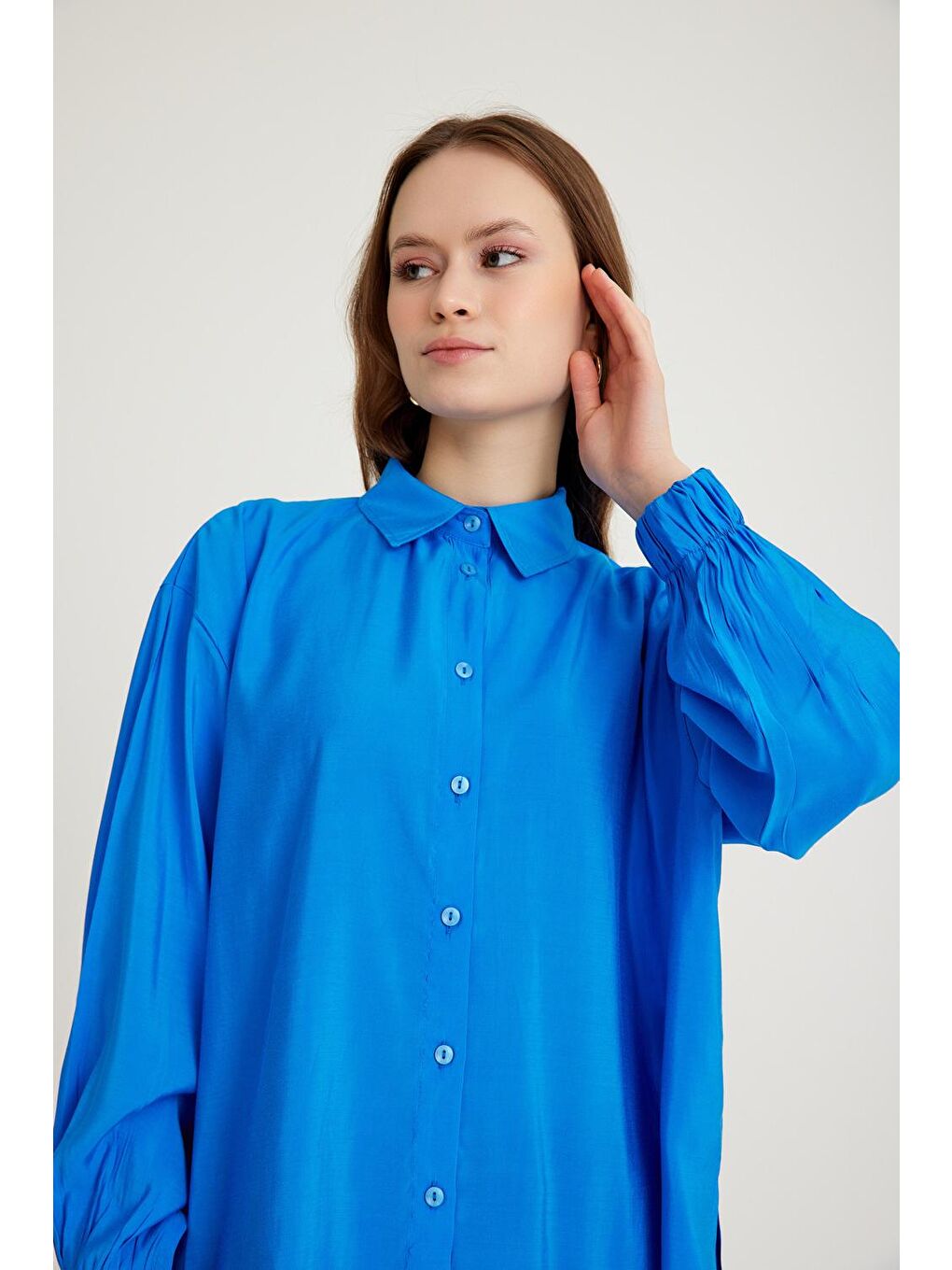 Kolu Lastikli Tunik Mavi Gömlek-1